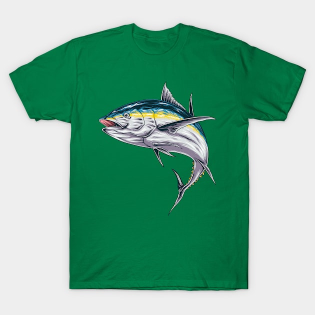 Yellow Blue Tuna Fish T-Shirt by Mako Design 